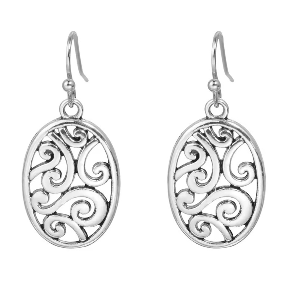 NEW The Roz dangle Earrings Celtic Silver color Oval shape Filigree - Boutique
